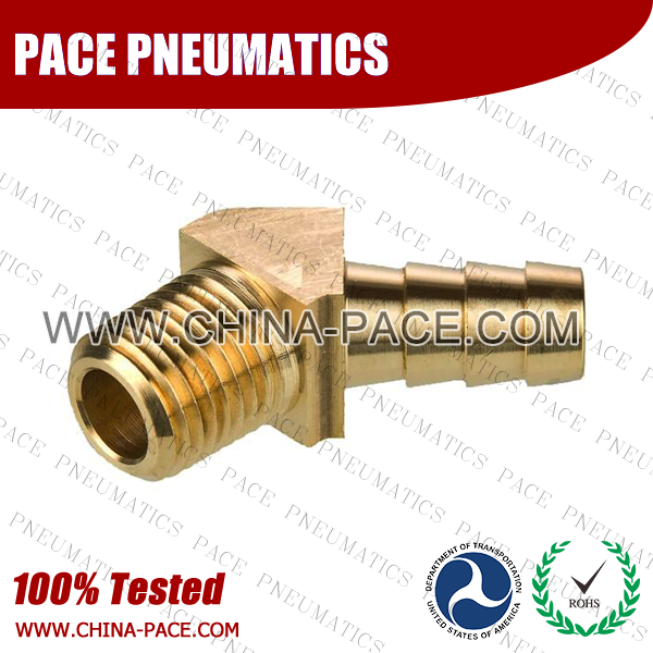 Barstock 45 Degree Male Elbow Hose Barb Fittings, Brass Hose Fittings, Brass Hose Splicer, Brass Hose Barb Pipe Threaded Fittings, Pneumatic Fittings, Brass Air Fittings